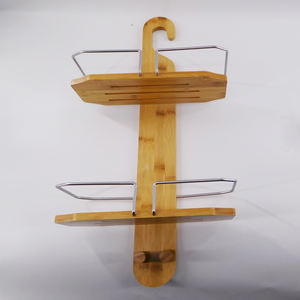 Modern 2-Tier Bamboo <strong>Shower</strong> <strong>Hanger</strong> Over-the-Head Bathroom <strong>Caddy</strong> with Hook Type Installation - Product Image 4