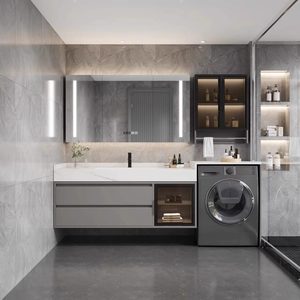 Meuble de salle de bain de style ferme pour hôtel, meuble de machine à laver pour balcon, meuble-lavabo tout-en-un, lavabo en céramique résistant à l'eau, mural - Product Image 2