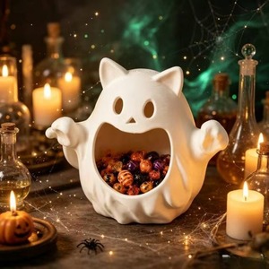 Ciotola Decorativa 3D a Forma di Gatto Fantasma per Caramelle, Ornamento da Tavolo per Halloween - Product Image 4