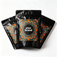 Sachets Mylar personnalisés noir mat avec fermeture éclair, fenêtre transparente, réutilisables, anti-odeur, pour le stockage alimentaire (grains de café, snacks)