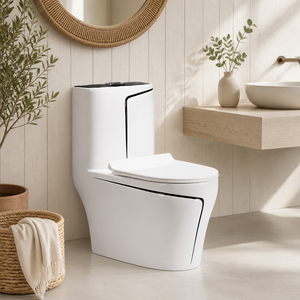 WC in Stile Europeo Semplice Bianco e Nero con Doppio Scarico e Sistema Sifonico - Product Image 1