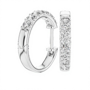 POCKET FRIENDLY RHODIUM PLATED LUXURY <b>HOOP</b> <b>EARRINGS</b> SET 18KT WHITE GOLD LAB GROWN 0.7CT DIAMONDS IGI CERTIFIED EVERYDAY WEAR - Product Image 1