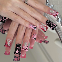 Ongles artificiels en acrylique faits à la main, effet holographique, forme pattes de canard, bord arrondi évasé, pour festivals, raves, concerts et soirées