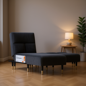 Chaise Longue in Velluto Grigio Scuro, 100% Poliestere, Struttura in Legno e Metallo, Stile Mid-Century Modern, Imbottita, Arredamento per Soggiorno - Product Image 2