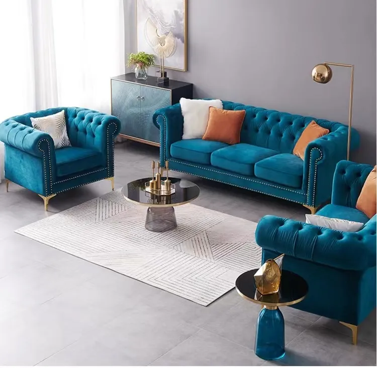 Набор роскошных диванов из высококачественной ткани, современный тканевый бархатный набор диванов для гостиной