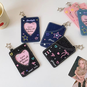 2025 3 Inch Denim Khung Ảnh Với Chuỗi Phong Cách Mỹ Hình Ảnh Khung Kpop Photocard Hiển Thị Khung Túi Mặt Dây Chuyền Keychain - Product Image 5
