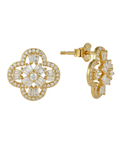Parure de bijoux ZG : Collier pendentif trèfle à quatre feuilles creux et boucles d'oreilles clous en CZ Moissanite – Collection Trèfle Tendance