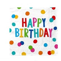 Nouvel ensemble de vaisselle en papier à thème anniversaire multicolore à pois, couverts en papier ronds jetables, fournitures pour fête d'anniversaire