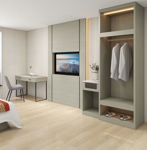 Juego de dormitorio de madera moderno de alta calidad para hoteles, marco de cama de bajo precio, cabecero, colchón, mesita de noche, armario, soporte de TV, mesa auxiliar - Product Image 4