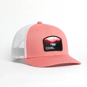 Sombreros de camionero Rosa OEM, gorra de malla de gamuza bordada personalizada, parche tejido de 6 paneles de camuflaje, nuevas gorras, gorra de béisbol de ala curva para hombre