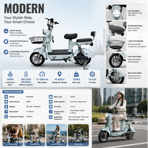 Lightweight <b>Electric</b> Moped 14 Inch 500W Brushless Motor Electronic Two-Wheel Scooter Waterproof Shock Absorption 50-60km Range - Product Image 3
