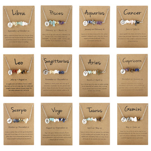 Nuovo Arrivo Transfrontaliero: Collana da Donna in Acciaio Inossidabile con Catena a Bambù e Ciondolo Misto Ciottoli Segni Zodiacali (12 Costellazioni) con Pietre Grezze - Product Image 2