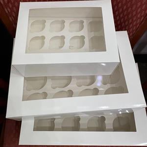 Giấy trắng cupcake và hộp thực phẩm với cửa sổ rõ ràng 6 lỗ 12 lỗ miễn phí gấp hộp bánh ngọt cán bóng để lưu trữ thực phẩm - Product Image 5