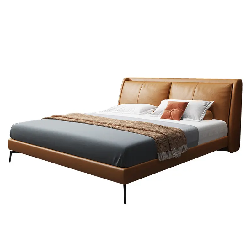 चमड़े बिस्तर 1.8 M डबल बिस्तर बेडरूम फर्नीचर डिजाइनर चमड़े प्रकाश लक्जरी लोहे के आधार रानी आकार आधुनिक शैली बिस्तर फ्रेम