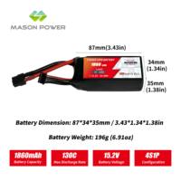 Batterie LiPo haute décharge Mason Power 130C 4S 1860mAh 15.2V, longue durée de vie, puissance compacte pour drones de course de 3 à 5 pouces
