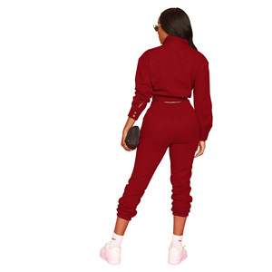 Toptan sonbahar moda düz eşofman kıyafetler 2 parça özel nakış Logo Jogger spor artı boyutu düğmeleri kadin setleri - Product Image 6