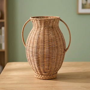 Urna trenzada tejida a mano, jarrón coalescente alto moderno para decoración de flores, jarrón de urna de ratán, OEM personalizado de Vietnam - Product Image 1