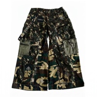 Jean cargo homme DIZNEW vert olive foncé camouflage double couche imprimé circuit totem multi-poches avec anneau en D, œillet, rivet et boucle croisée DIZNEW