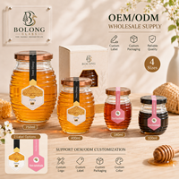 Botol Kaca Madu Ramah Lingkungan Food Grade 100ml 180ml 400ml 750ml dengan Tutup Aluminium, Kemasan Sirup, Logo Custom Grosir Bolong