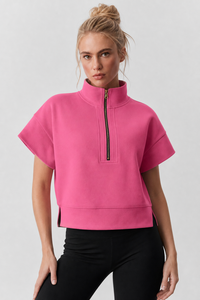 <span class=keywords><strong>Felpa</strong></span> Corta da Donna <span class=keywords><strong>con</strong></span> Mezza Zip, Maniche Corte, Collo Alto, Spalle Scivolate, Casual Sportiva, Personalizzabile - Product Image 4