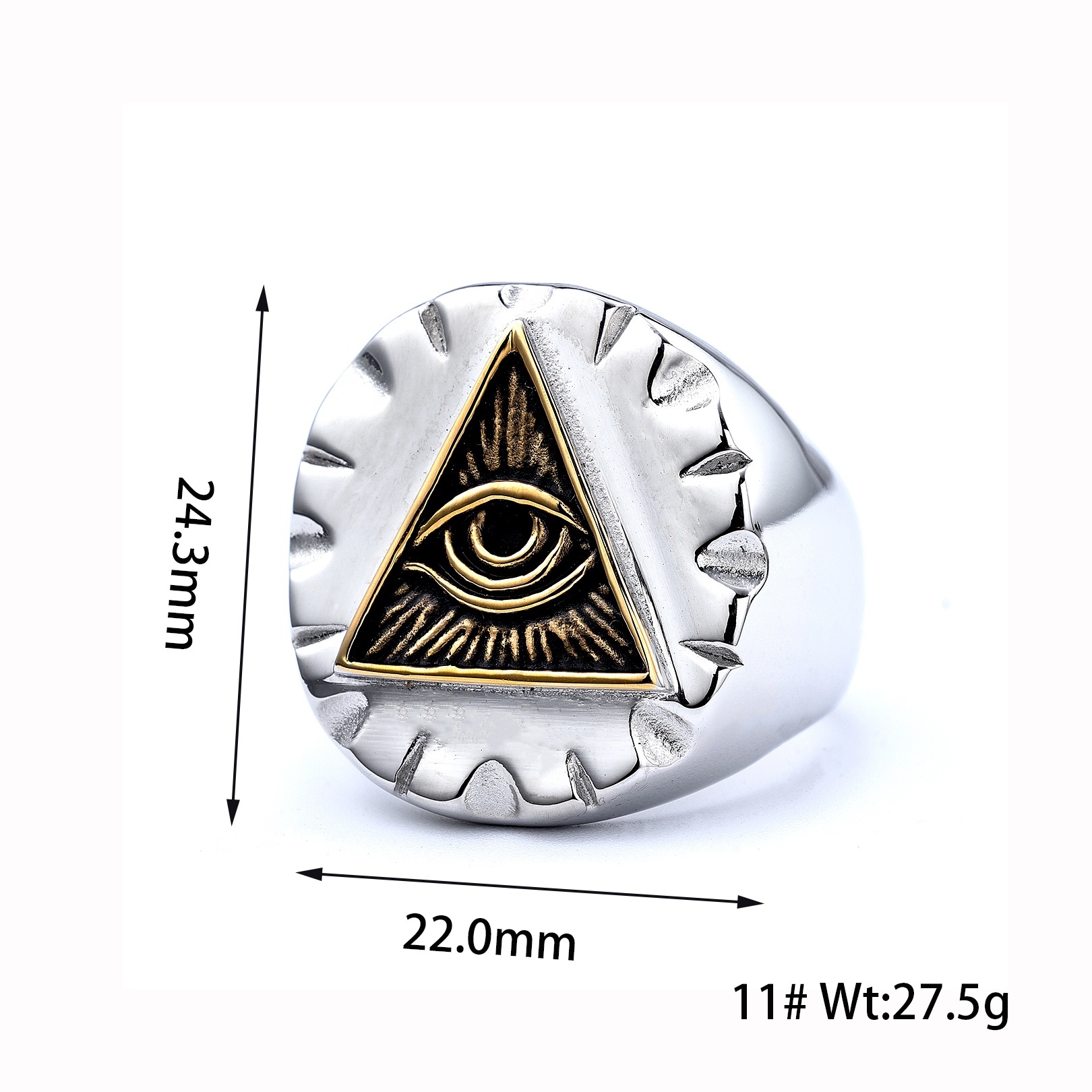 Titanium Steel Skull & All-Seeing Eye Ring For Men & Women - Gothic Illuminati Symbol Ring, Size 11