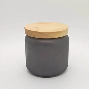 New Folk Art Amber Glass Candle 8oz Jars Cups Color Printed Round Shape OEM Customized Luxury Design Wooden Material <b>Lid</b> - Product Image 3