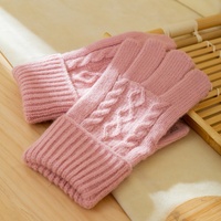Gants d'hiver pour femmes, tricotés, à doigts entiers, doublés de polaire, épais, chauds, en acrylique/coton, longueur opéra, pour la maison, compatibles écran tactile, sport