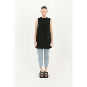 Puane Women's Black Sleeveless Tunic with Elegant <b>Tulle</b> Detail - Versatile Innerwear <b>Top</b> for Stylish Summer Outfits - Product Image 1