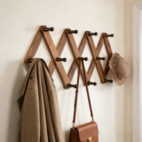 WOQI Porte-manteau mural extensible en bois brun, type accordéon, réglable, écologique, 10 crochets, motif uni, couleur personnalisable, pour manteaux et chapeaux