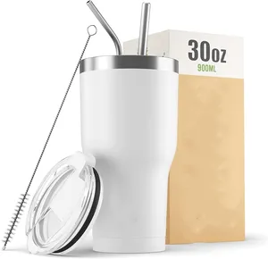 Gobelet de 30oz avec poignée couvercle en paille double paroi réutilisable sous vide en acier inoxydable isolé bouteille d'eau tasse de voyage tasse