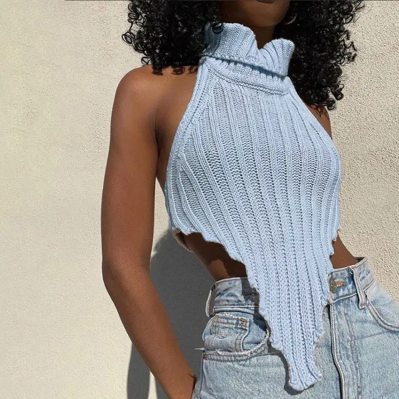 Women Fashion Knitted Sweater Ladies sexy backless Female Crop tank Top vest knit summer tops
