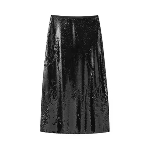 High-quality Women's Sequined A-line Mid-length Skirt Retro High-waist Lining Women's Skirt - Product Image 2