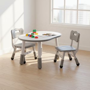 Ensemble <span class=keywords><strong>table</strong></span> et chaise ergonomiques réglables en hauteur SINKIPA <span class=keywords><strong>Montessori</strong></span> pour chambre d'enfant, en plastique et bois, pour une utilisation en cuisine - Product Image 1