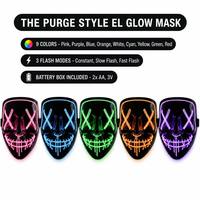 Máscara Luminosa EL Estilo Purge para Halloween - Material PVC, 9 Colores, Ojos Cosidos, Sonrisa, 3 Modos de Destello, Caja de Batería |   Disfraces para Fiestas