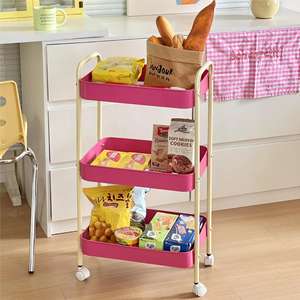 <span class=keywords><strong>Lasker</strong></span> Support de stockage moderne en métal à trois couches Cadre en acier au carbone Chariot de sol rectangulaire durable Salon mobile - Product Image 2