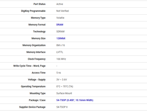 Componente Elettronico TAIYAN W9812G6KH-6 Chip Circuito Integrato Originale 128Mbit DRAM Sincrona 166MHz 3V-3.6V - Product Image 6