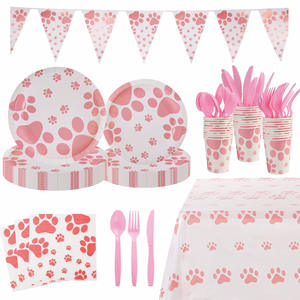 Juego de Vajilla Desechable de Papel con Diseño de Huellas de Perro para el Día del Niño, Graduación, Fiestas de Cumpleaños al Aire Libre de Primavera - Product Image 1