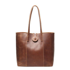 <span class=keywords><strong>Sac</strong></span> fourre-tout rétro en cuir véritable Crazy Horse pour femme, grande capacité, à bandoulière, pour loisirs et voyage, avec fermeture à cadenas, collection <span class=keywords><strong>Printemps</strong></span> - Product Image 5