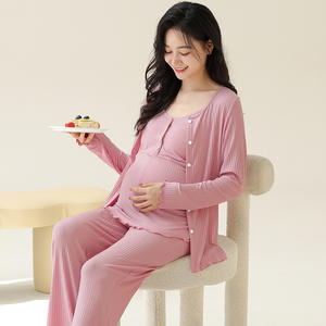 Pigiama di maternità primaverile con reggiseno fisso pigiama tre pezzi per la cura della casa e il pigiama da <span class=keywords><strong>allattamento</strong></span> morbido modale - Product Image 4