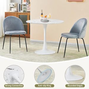 KirKasa 31.5 Inch Modern White Faux Marble <strong>Tulip</strong> Dining <strong>Table</strong> Easy Assembly Mid Century Pedestal Base 2-4 People Hotels Villas - Product Image 6