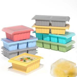 Molde de silicona grande para sopa y cubitos de hielo <span class=keywords><strong>con</strong></span> <span class=keywords><strong>tapa</strong></span> para almacenamiento de alimentos, preparación de comidas, control de porciones, sobras y comida para bebés - Product Image 2