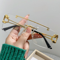 Nouveau Double faisceau coupe bord carré sans cadre lunettes de soleil pour hommes, mode européenne et américaine léopard mode lunettes de soleil f