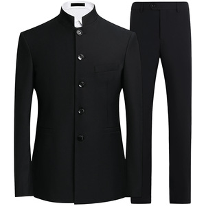 Traje de <span class=keywords><strong>hombre</strong></span> al por mayor estilo chino con cuello mandarín, ajustado, para novio, con cremallera y botonadura sencilla - Product Image 2