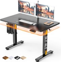 Bureau de jeu RGB en direct d'usine, structure en métal en forme de T, plateau en fibre de carbone, gestion des câbles, porte-gobelet, table d'ordinateur