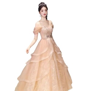 Evening Dress Ball Gown Sweetheart Neckline Empire Waist Khaki Floral Print 3D Patterns For Banquet Coming Of Age Ceremony - Product Image 4