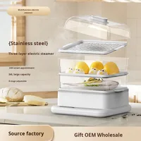 Zemkon Machine à petit-déjeuner tout-en-un Cuiseur à vapeur électrique à trois couches Pot à vapeur multifonctionnel pour la cuisine
