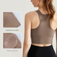 Soutien-gorge de sport et de yoga pour femme, coupe intégrée à bonnets fixes, avec logo personnalisé sur le devant, respirant, anti-choc, dos nu, idéal pour l'été et le fitness