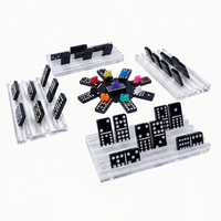 Jeu de dominos mexicains en acrylique personnalisé de 55 pièces avec des numéros et 4 plateaux/supports en acrylique avec étui portable