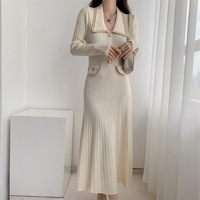 Robe en tricot élégante pour femmes, à manches longues, taille haute, unie, pour l'automne et l'hiver