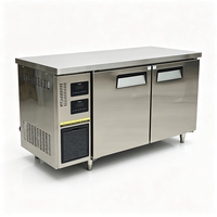 Congelador Comercial de Dos Puertas con Banco de Trabajo, Refrigerador Bajo Mostrador de Acero Inoxidable, Mesa de Preparación de Cocina con Congelador Profundo